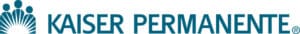 Kaiser Permanente logo with blue figures in a sunburst design and the name in blue text.