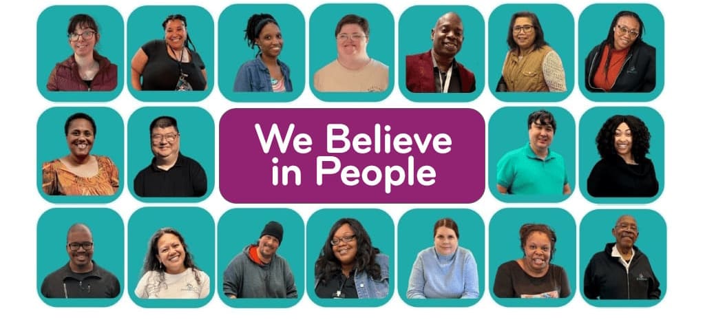 Diverse group of smiling faces. Text reads: We Believe in People. Equity, Diversity, Inclusion, Justice & Belonging (EDIJB).