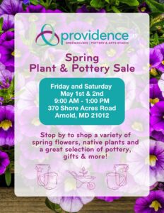 Providence Spring Plant & Pottery Sale flyer, May 1st & 2nd. Colorful flowers background.
